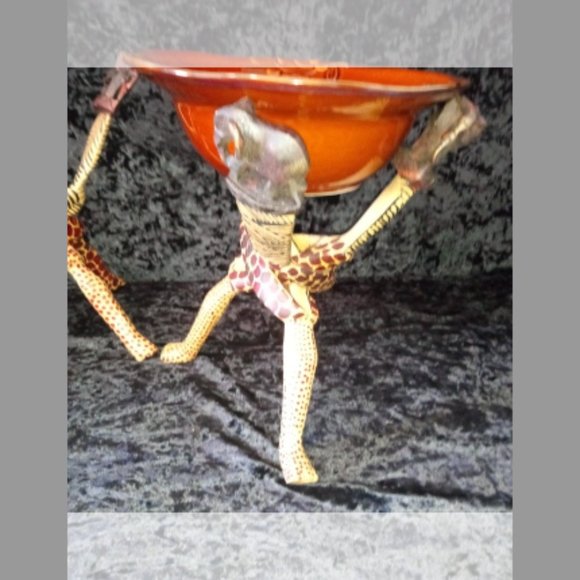 Lot 3 Vintage Carved Wood Bowl Stand Braided Intertwined African Elephant - Picture 4 of 11